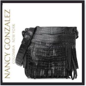 NANCY GONZALEZ  Crocodile Fringe Crossbody Bag Black